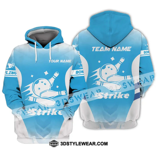 Unisex Shirt - Custom Name And Team Name Bowling Shirt, Light Blue Strike style option 3