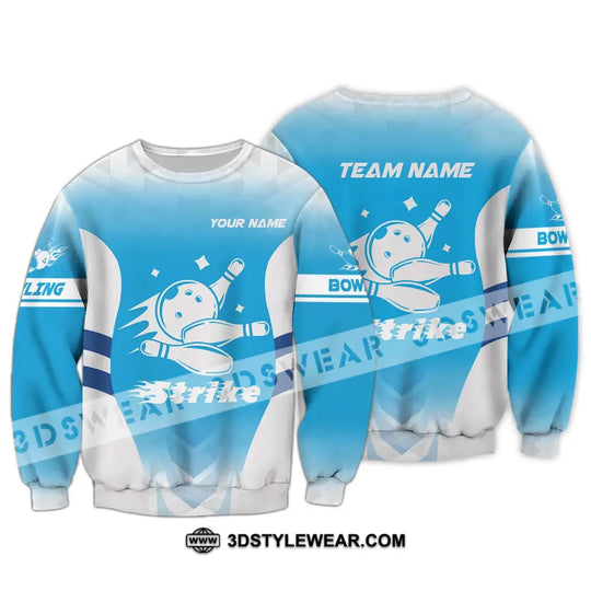 Unisex Shirt - Custom Name And Team Name Bowling Shirt, Light Blue Strike style option 4
