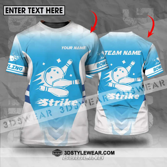 Unisex Shirt - Custom Name And Team Name Bowling Shirt, Light Blue Strike style option 1