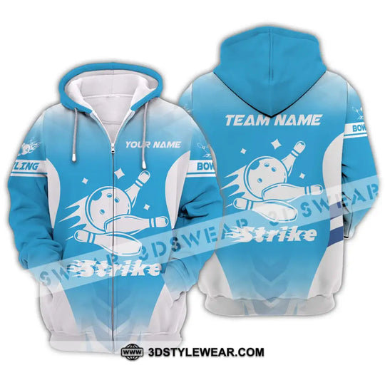 Unisex Shirt - Custom Name And Team Name Bowling Shirt, Light Blue Strike style option 2