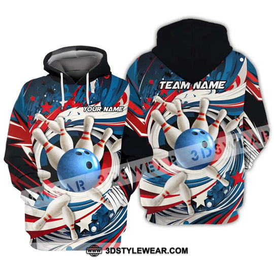 Unisex Shirt - Custom Name And Team Name Bowling Lover Shirt, Blue Bowling Ball And Pins style option 3