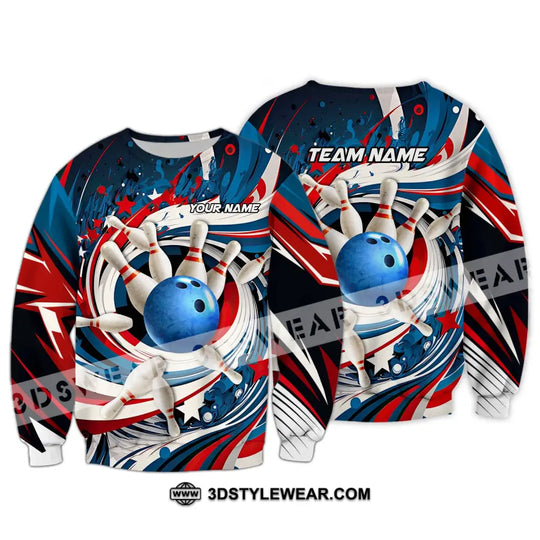 Unisex Shirt - Custom Name And Team Name Bowling Lover Shirt, Blue Bowling Ball And Pins style option 4