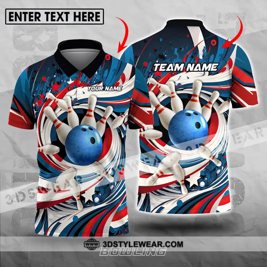 Unisex Shirt - Custom Name And Team Name Bowling Lover Shirt, Blue Bowling Ball And Pins style option 1