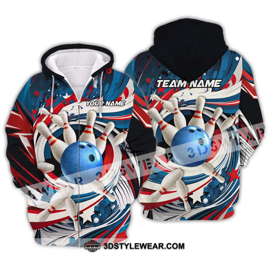 Unisex Shirt - Custom Name And Team Name Bowling Lover Shirt, Blue Bowling Ball And Pins style option 2