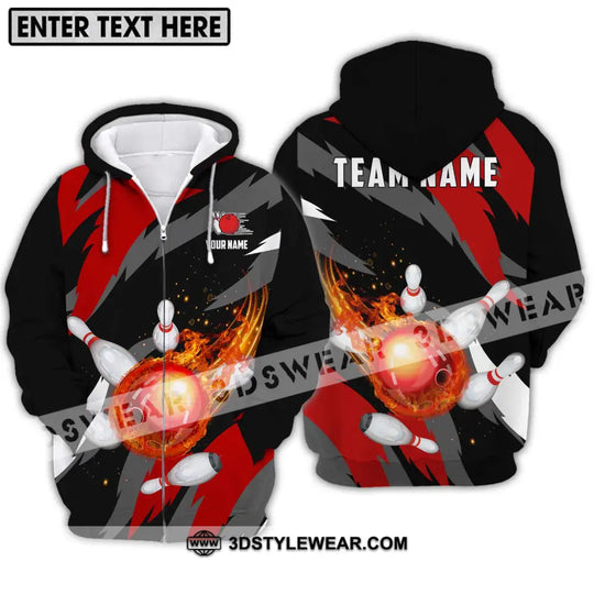 Unisex Shirt - Custom Name And Team Name Bowling Lover Shirt, Fire Bowling Ball style option 2