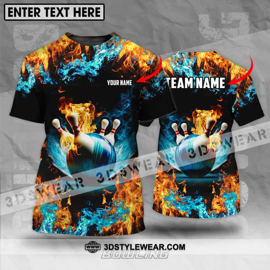 Unisex Shirt - Custom Name And Team Name Bowling Lover Shirt, Fire And Water style option 1