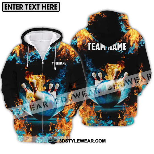 Unisex Shirt - Custom Name And Team Name Bowling Lover Shirt, Fire And Water style option 2