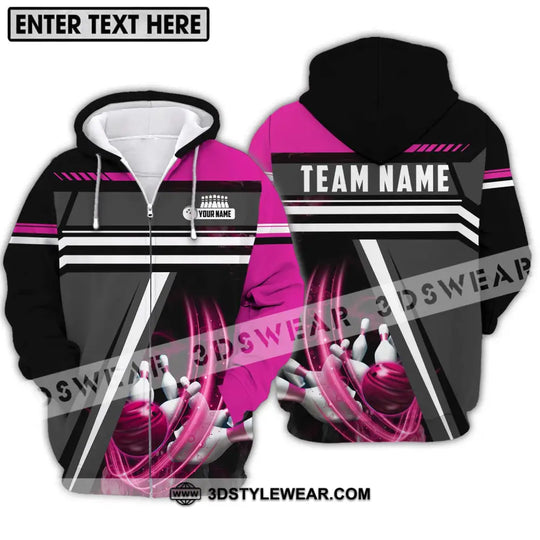 Unisex Shirt - Custom Name And Team Name Bowling Lover Shirt, Pink Gray style option 2