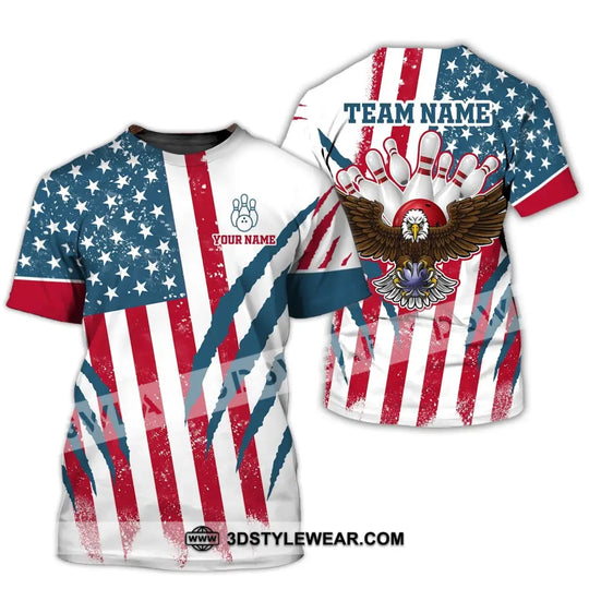 Unisex Shirt, Custom Name and Team Name Bowling Polo Shirt, America Flag Bowling T-Shirt, Bowling Hoodie Long Sleeve Shirt style option 3