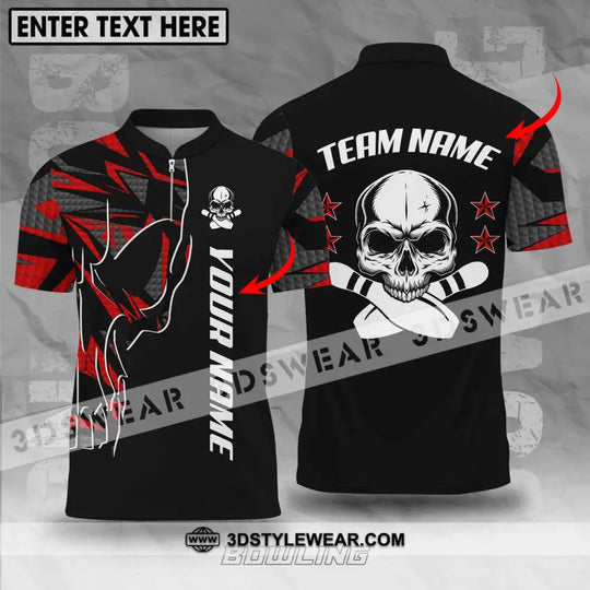 Unisex Shirt - Custom Name And Team Name Bowling Shirt, Skull And Pins style option 1
