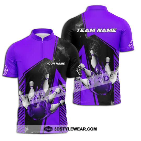 Unisex Shirt - Custom Name And Team Name Bowling Sport Shirt, Purple Ball style option 3