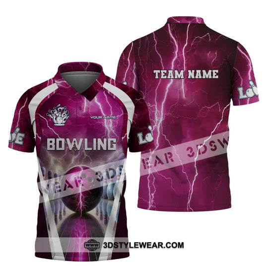 Unisex Shirt, Custom Name and Team Name Bowling Zip Polo Shirt, Shirt for Bowling Player, Bowling T-shirt style option 4