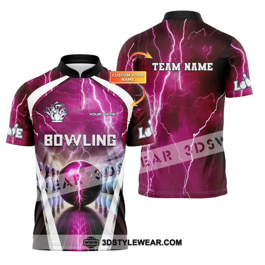 Unisex Shirt, Custom Name and Team Name Bowling Zip Polo Shirt, Shirt for Bowling Player, Bowling T-shirt style option 1