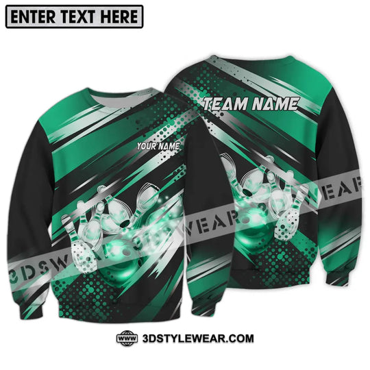 Unisex Shirt - Custom Name And Team Name Shirt, Emerald Bowling Ball And Pins style option 3
