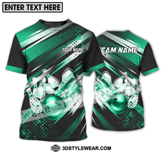 Unisex Shirt - Custom Name And Team Name Shirt, Emerald Bowling Ball And Pins style option 4