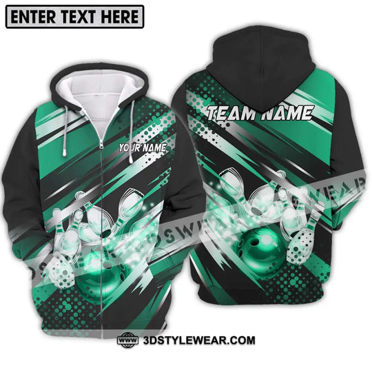 Unisex Shirt - Custom Name And Team Name Shirt, Emerald Bowling Ball And Pins style option 1
