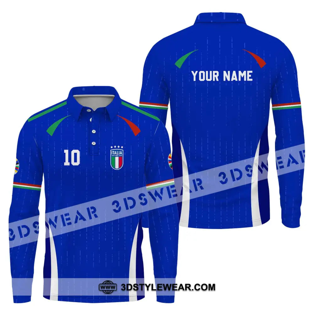 Unisex Shirt - Custom Name And Team Euro 2024 Italy Long Sleeve Polo / S T-Shirt