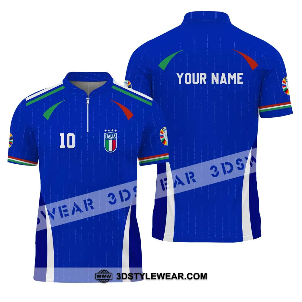 Unisex Shirt - Custom Name And Team Euro 2024 Italy Zipper Polo / S T-Shirt