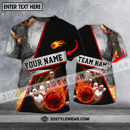 Unisex Shirt - Custom Name And Team Fire Ball Bowling Lover T-Shirt