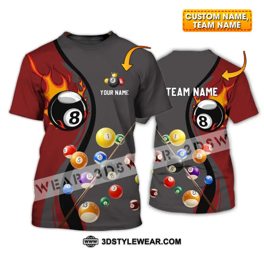 Unisex Shirt - Custom Name And Team Name Shirt - Fire Billiard Ball Shirt For Billiard Lover style option 1
