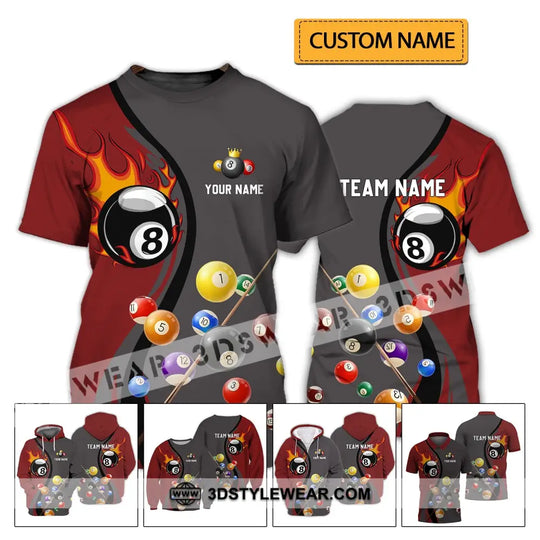 Unisex Shirt - Custom Name And Team Name Shirt - Fire Billiard Ball Shirt For Billiard Lover style option 2