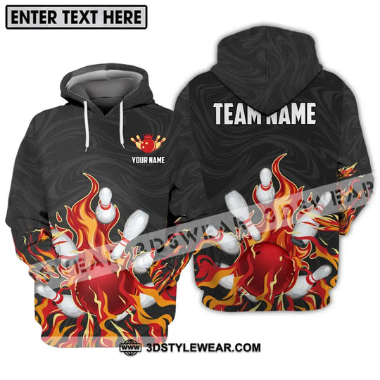 Unisex Shirt - Custom Name And Team Name Shirt, Fire Bowling Ball And Pins style option 2