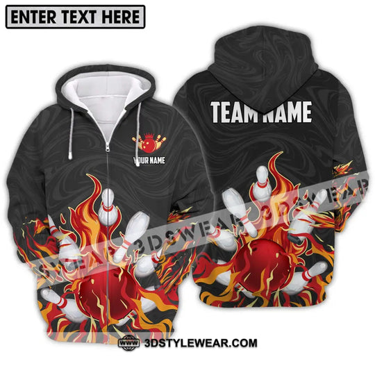 Unisex Shirt - Custom Name And Team Name Shirt, Fire Bowling Ball And Pins style option 1