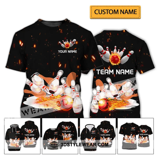Unisex Shirt - Custom Name And Team Name Shirt - Fire Light Bowling Balls style option 2