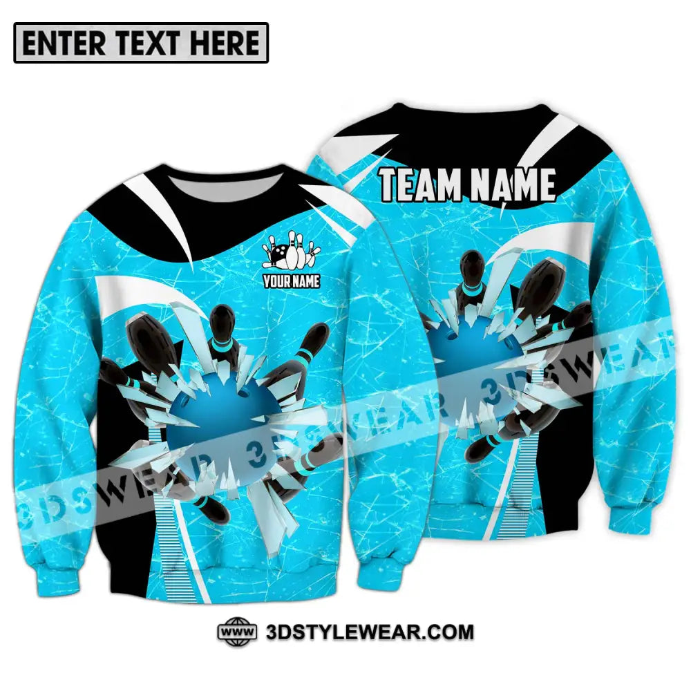 Unisex Shirt - Custom Name And Team Light Blue Pieces Bowling Long Sleeve / S T-Shirt
