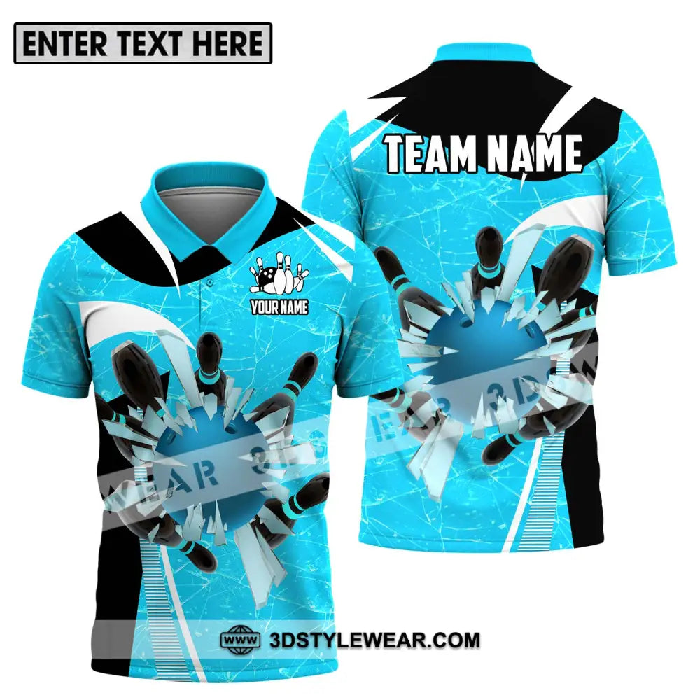 Unisex Shirt - Custom Name And Team Light Blue Pieces Bowling Polo / S T-Shirt