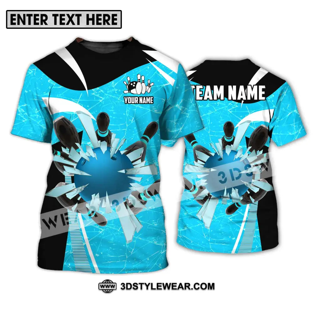 Unisex Shirt - Custom Name And Team Light Blue Pieces Bowling T-Shirt / S T-Shirt