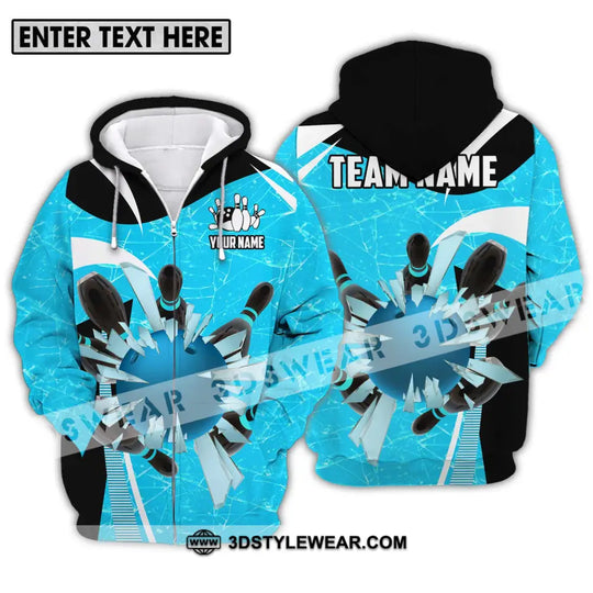 Unisex Shirt - Custom Name And Team Name Shirt, Light Blue Pieces Bowling style option 2