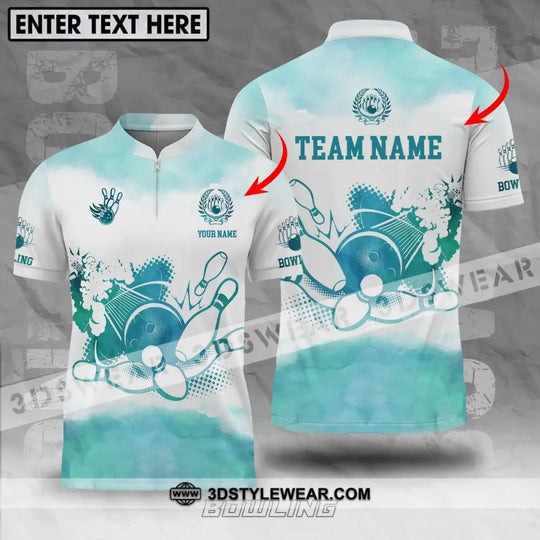 Unisex Shirt - Custom Name And Team Name Shirt, Mint Color Bowling Ball And Pins style option 1