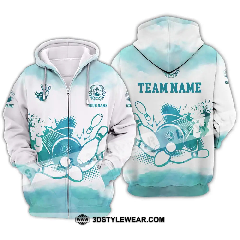 Unisex Shirt - Custom Name And Team Mint Color Bowling Ball Pins Zipper Hoodie / S T-Shirt