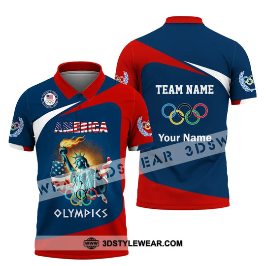 Unisex Shirt, Custom Name and Team Name Olympic Shirt, 2024 American Olympic Long Sleeve Polo Shirt style option 4