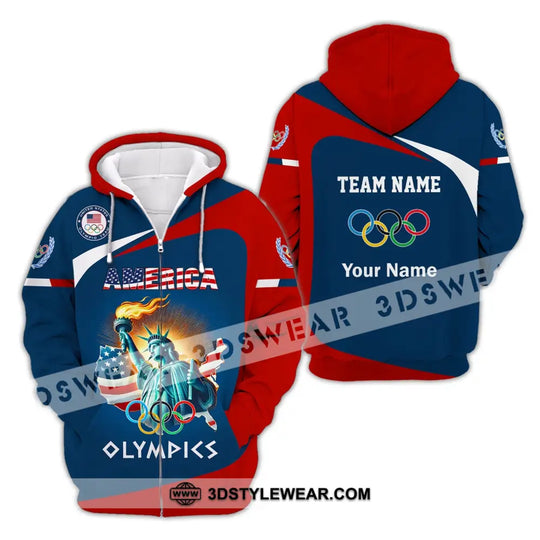 Unisex Shirt, Custom Name and Team Name Olympic Shirt, 2024 American Olympic Long Sleeve Polo Shirt style option 3