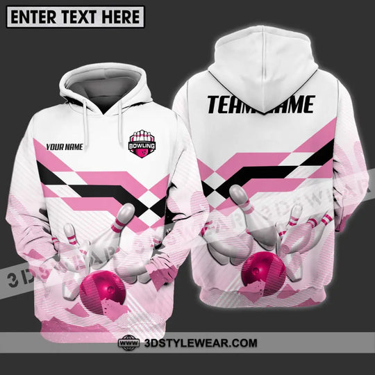 Unisex Shirt - Custom Name And Team Name Shirt, Pink Bowling Ball And Pins style option 3