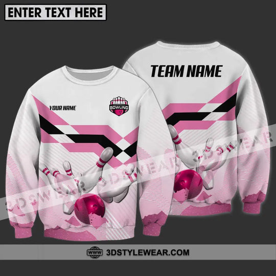 Unisex Shirt - Custom Name And Team Name Shirt, Pink Bowling Ball And Pins style option 4