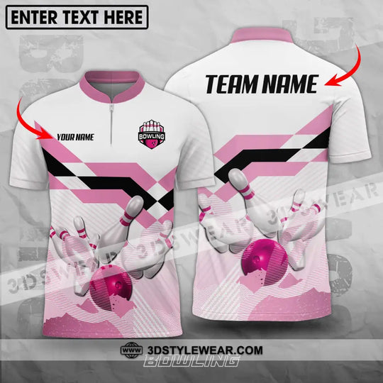 Unisex Shirt - Custom Name And Team Name Shirt, Pink Bowling Ball And Pins style option 1