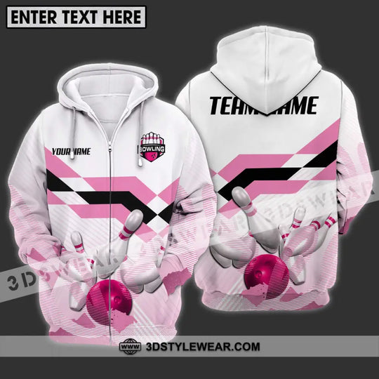 Unisex Shirt - Custom Name And Team Name Shirt, Pink Bowling Ball And Pins style option 2