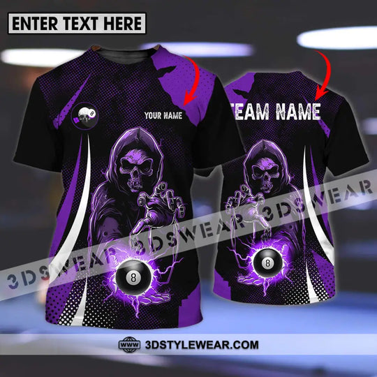Unisex Shirt - Custom Name And Team Name Shirt, Purple Billiard Skull No 8 style option 1