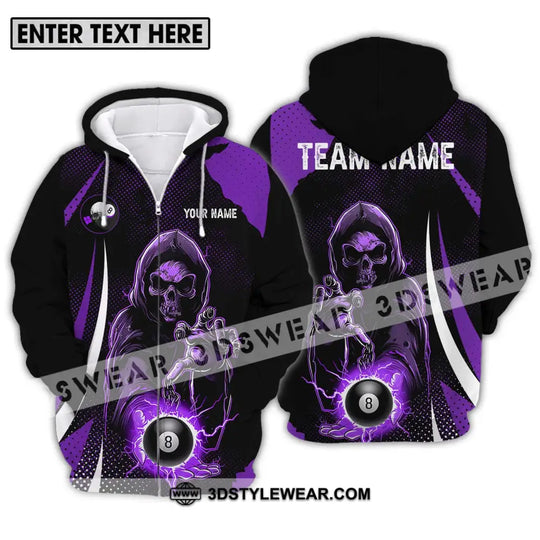 Unisex Shirt - Custom Name And Team Name Shirt, Purple Billiard Skull No 8 style option 2