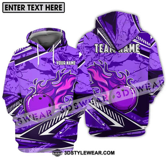Unisex Shirt - Custom Name And Team Name Shirt, Purple Fire Bowling Ball Player Shirt style option 3