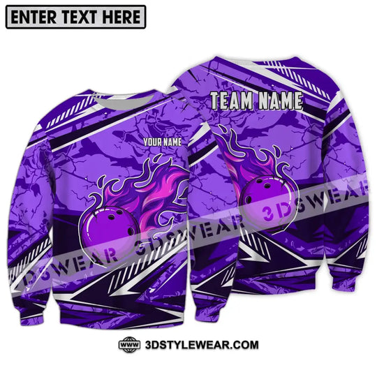 Unisex Shirt - Custom Name And Team Name Shirt, Purple Fire Bowling Ball Player Shirt style option 4