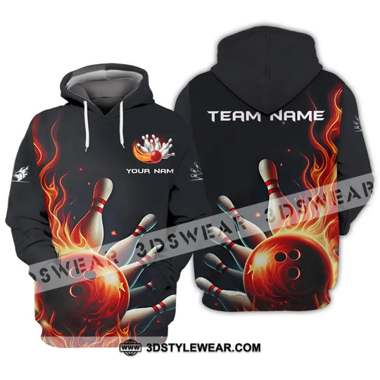 Unisex Shirt - Custom Name And Team Name Shirt, Red Fire Bowling Ball And Pins style option 3