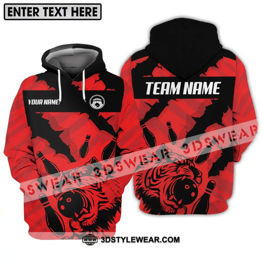 Unisex Shirt - Custom Name And Team Name Shirt, Red Tiger Bowling Ball And Pins style option 3