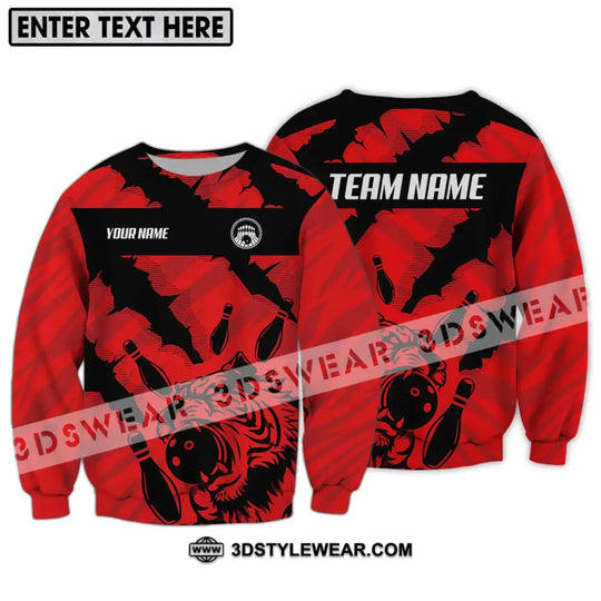 Unisex Shirt - Custom Name And Team Name Shirt, Red Tiger Bowling Ball And Pins style option 4