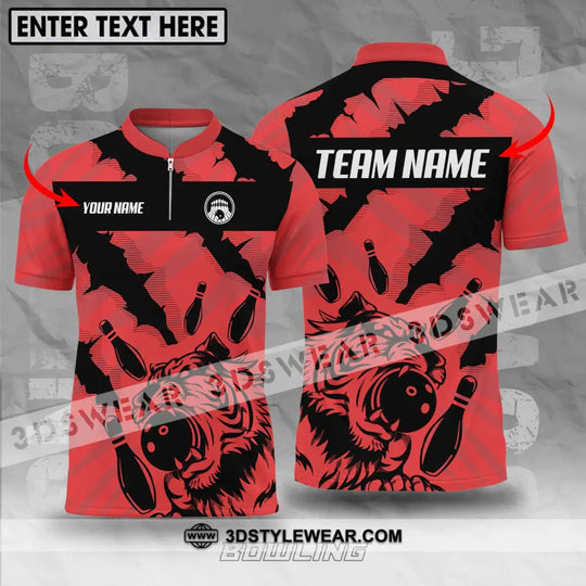 Unisex Shirt - Custom Name And Team Name Shirt, Red Tiger Bowling Ball And Pins style option 1