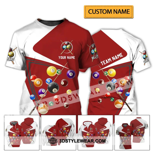 Unisex Shirt - Custom Name And Team Name Shirt - Red And White Shirt For Billiard Lover style option 2