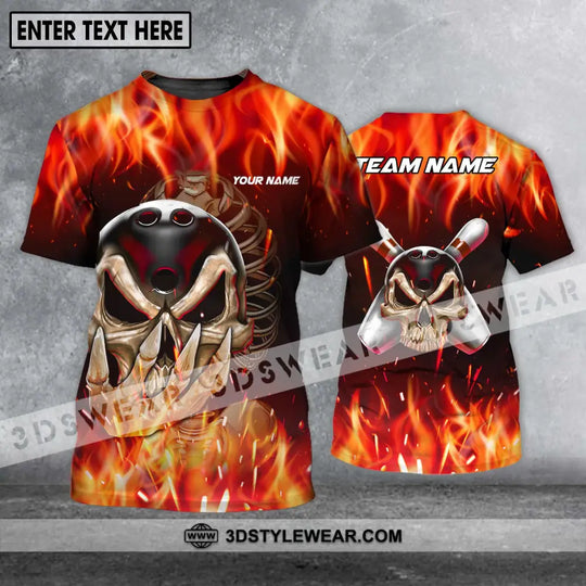 Unisex Shirt - Custom Name And Team Name Shirt - Skull Fire Bowling - Shirt For Bowling Lover style option 1